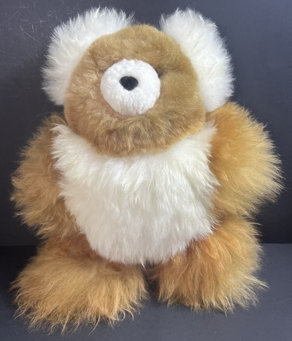 Soft Alpaca Teddy Bear Handmade In Peru from 100% Baby Alpaca Brown & Cream NEW